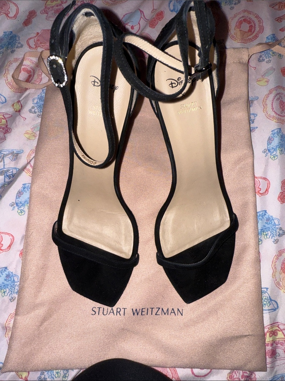 Stuart Weitzman Black Suede Open-Toe Ankle-Strap Heels